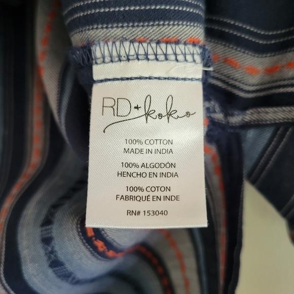 Anthropologie RD+Koko‎ Blue Striped 3/4 Sleeve V Neck Blouse Top Size M - Picture 10 of 10